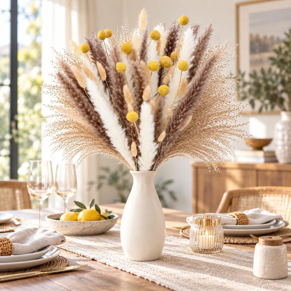 100PCS Boho Flowers Bouquet 17inch Natural Dried Pampas Grass for Vase