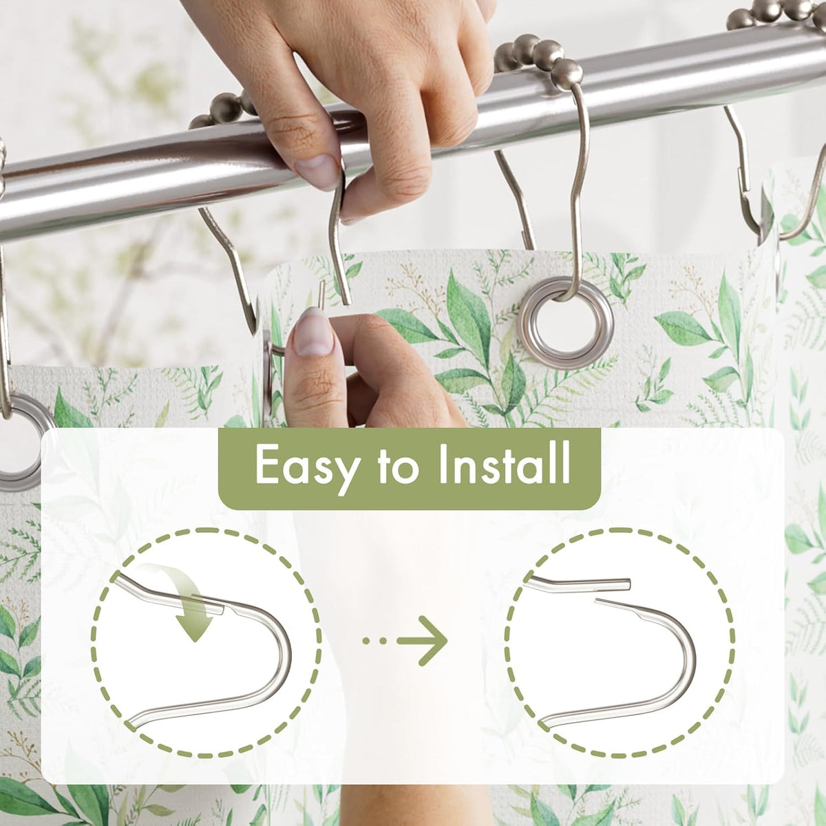 Amazer Shower Curtain Rings, Rust-Resistant Metal Shower Hooks Ring Shower Rings for Curtain Rolling Shower Curtain Hooks for Bathroom Shower Rod Shower Curtain Hangers, Set of 12, Matte Nickel