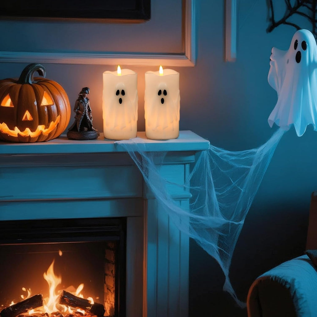 Eldnacele Halloween Ghost Flameless LED Pillar Candles with Remote Timer