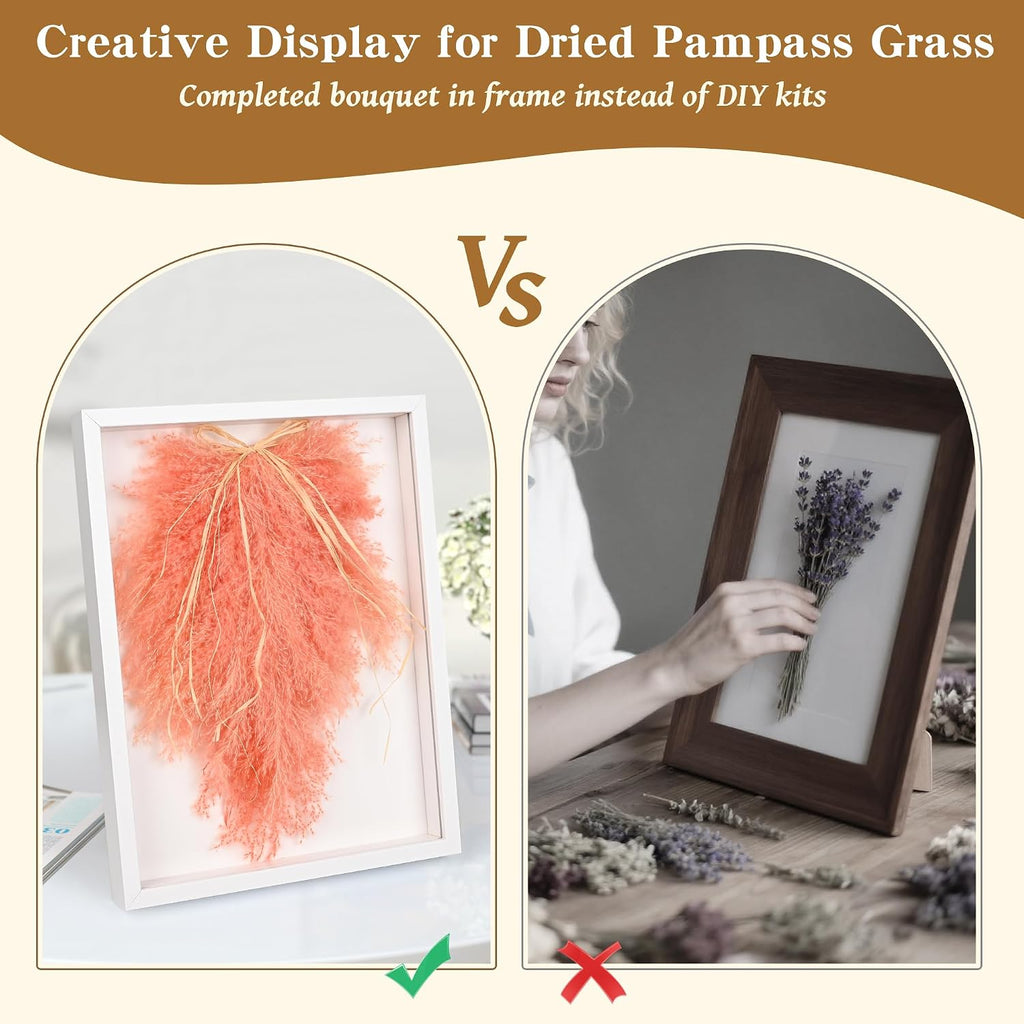 Pampas Grass Boho Wall Decor in 16’’ Frame – Framed Dried Flower Accent for Living Room, Entrance & Bedroom (Coral Red)