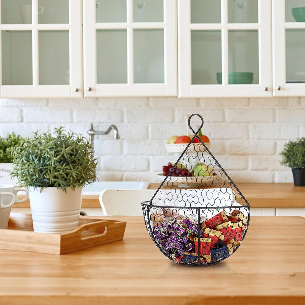 BSTKEY Set of 2 Hanging Black Metal Fruit Vegetable Baskets