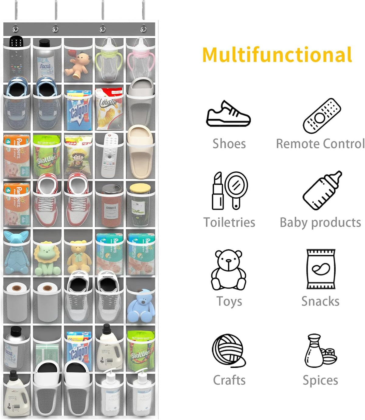 SAVERHO 40 Large Pockets Over the Door Shoe Organizer,Space-Saving Mesh Hanging Shoe Rack for Door Shoe Holder Large Size 76.4" x 27.5" Ideal for Closet & Door Storage (Grey)