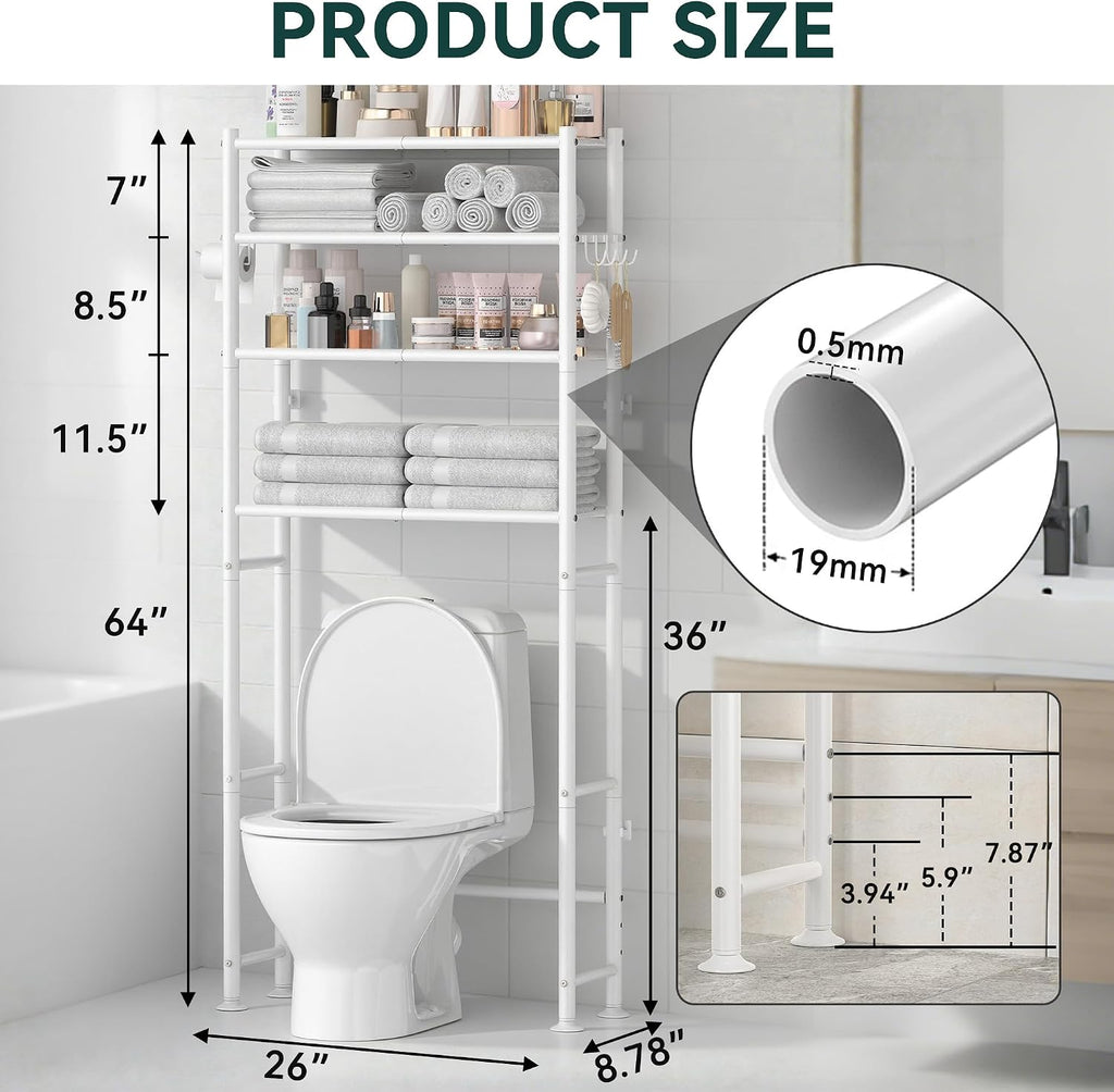 GloTika 4-Tier Over The Toilet Storage Shelves, White
