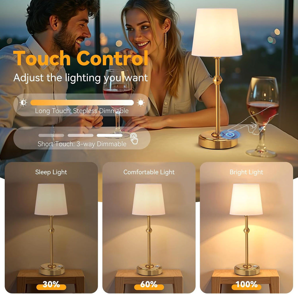 Portables Cordless LED Table Lamp, 4000mAh Wireless Rechargeable Battery Operated Powered Light, Dimmable Table Lamp for Dining Room, Bedroom, Bedside, Bar, Night Light, Camping, Patio (Bronze)