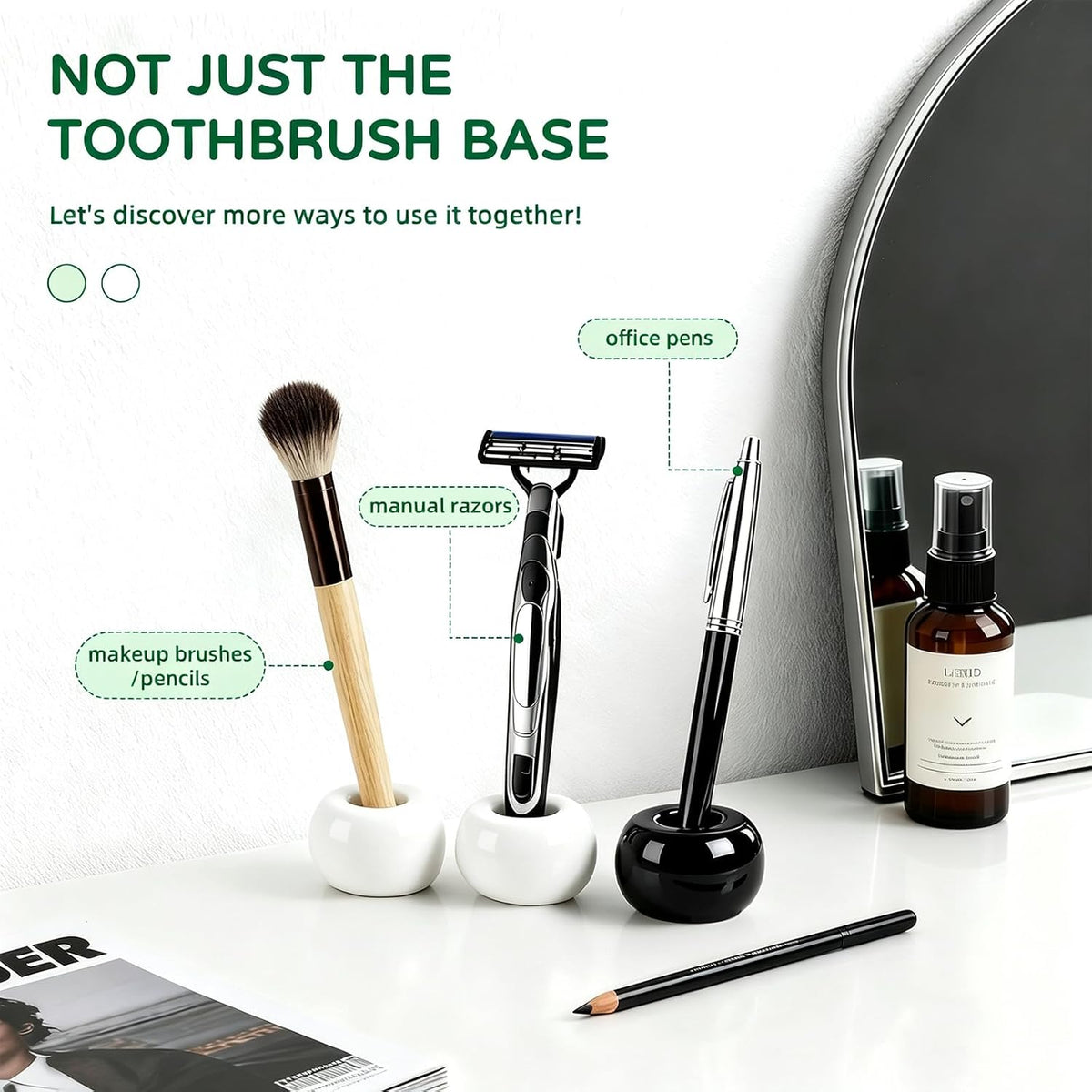 2Pcs Ceramic Toothbrush Holders for Bathrooms Countertop Toothbrush Holder Single Mini Toothbrush Holder Pen Holder Razor Holder Bathroom Tooth Brush Holder Toothbrush Stand (Black)