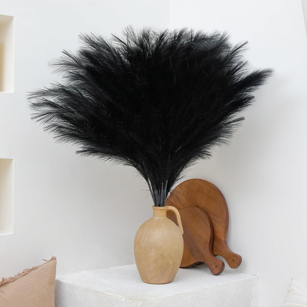 10 Pcs 39''/3.2FT Black Pampas Grass Large Tall Fluffy Artificial Fake Flower for Bedroom Boho Decor Floor Vase Filler Farmhouse Home Wedding Decor