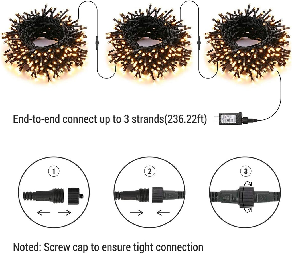 Brizled Outdoor Christmas Lights, 78.74 ft 240 LED Warm White String Lights