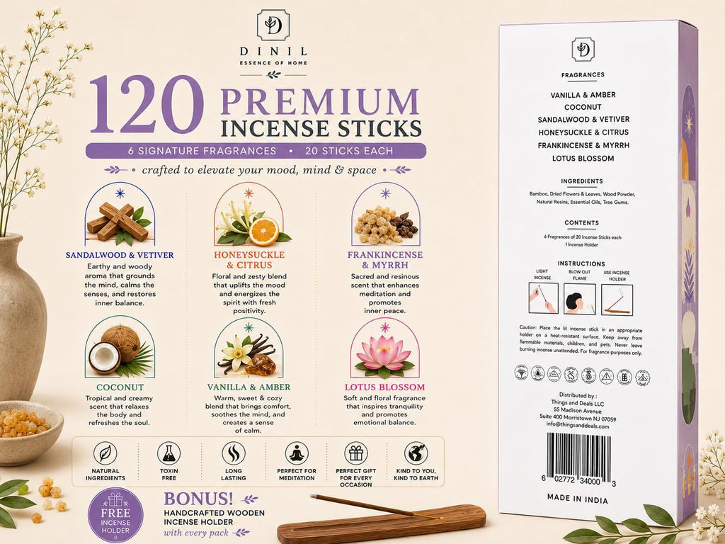 Dinil Wilderness Wonders Incense Sticks Gift Set, 6 Nature-Inspired Scents