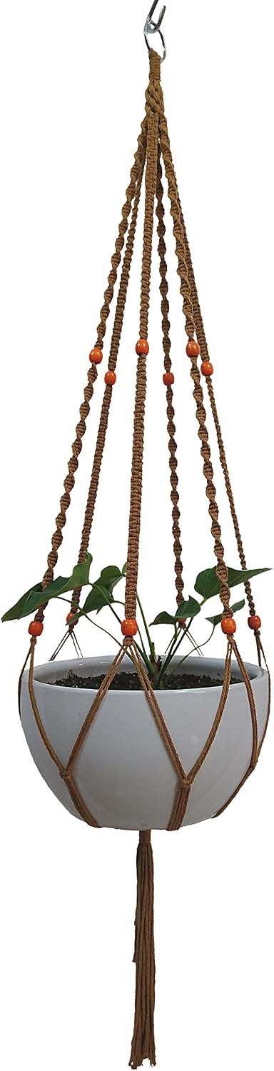 Plant Hanger Macrame Cotton 6 Legs 51 Inches for Indoor Outdoor, Living Room, Kitchen, Deck, Patio, High and Low Ceiling with Size of 10-12 inches Without THE Pot (Brown)