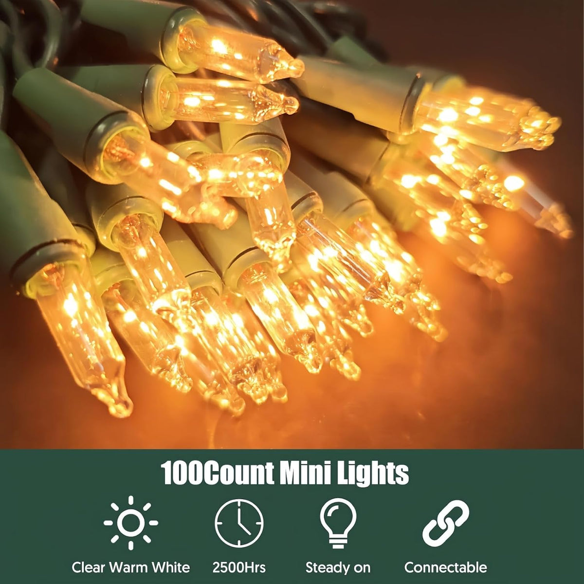 2Pack Christmas Lights Clear White 100 Count Incandescent String Light UL Certified Connectable 21feet Christmas Tree Lights for Indoor Outdoor Wedding Christmas Decorations Valentines Day Decor