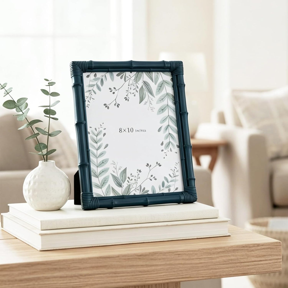 8x10 Picture Frame, 8x10 Bamboo Photo Frame Coastal Bohemian Decorative Frame for Tabletop and Wall Display Holiday Gift for Entry Shelf, Bedroom Dresser Display Nightstand Mantel, Ultramarine