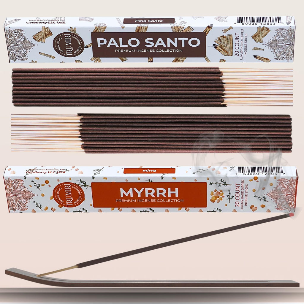 Trumiri Incense Sticks - Combo Pack of 40 Insence-Sticks - 20 Palo Santo + 20 Myrrh - Insenses - Insents - Incents - Inscense - Incence - Incienso - All Natural Incense Sticks