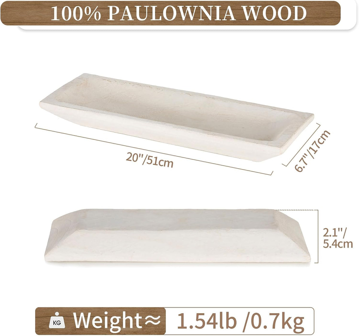 Hanobe Large Decorative Bowl for Coffee Table Entryway Decor, White Wood