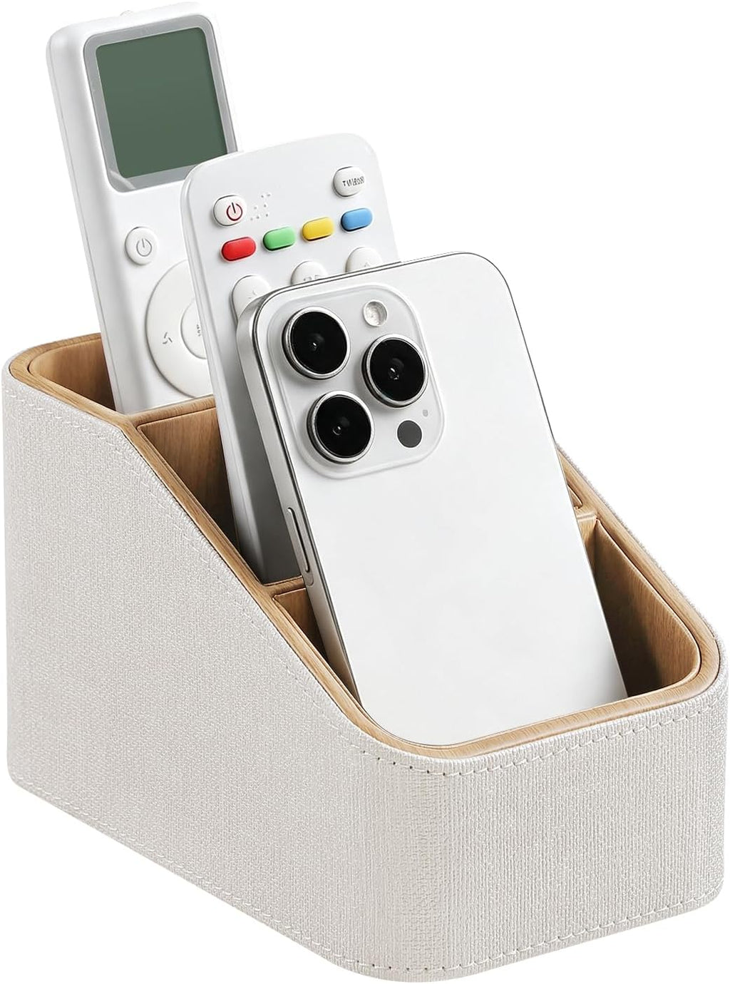 Remote Control Holder, PU Leather Nightstand Organizer (Linen)