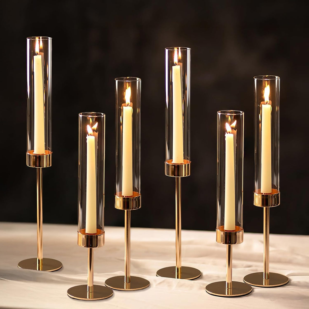 NUPTIO Hurricane Candle Holder for Candlestick, 6 Pcs Gold Candle Holders