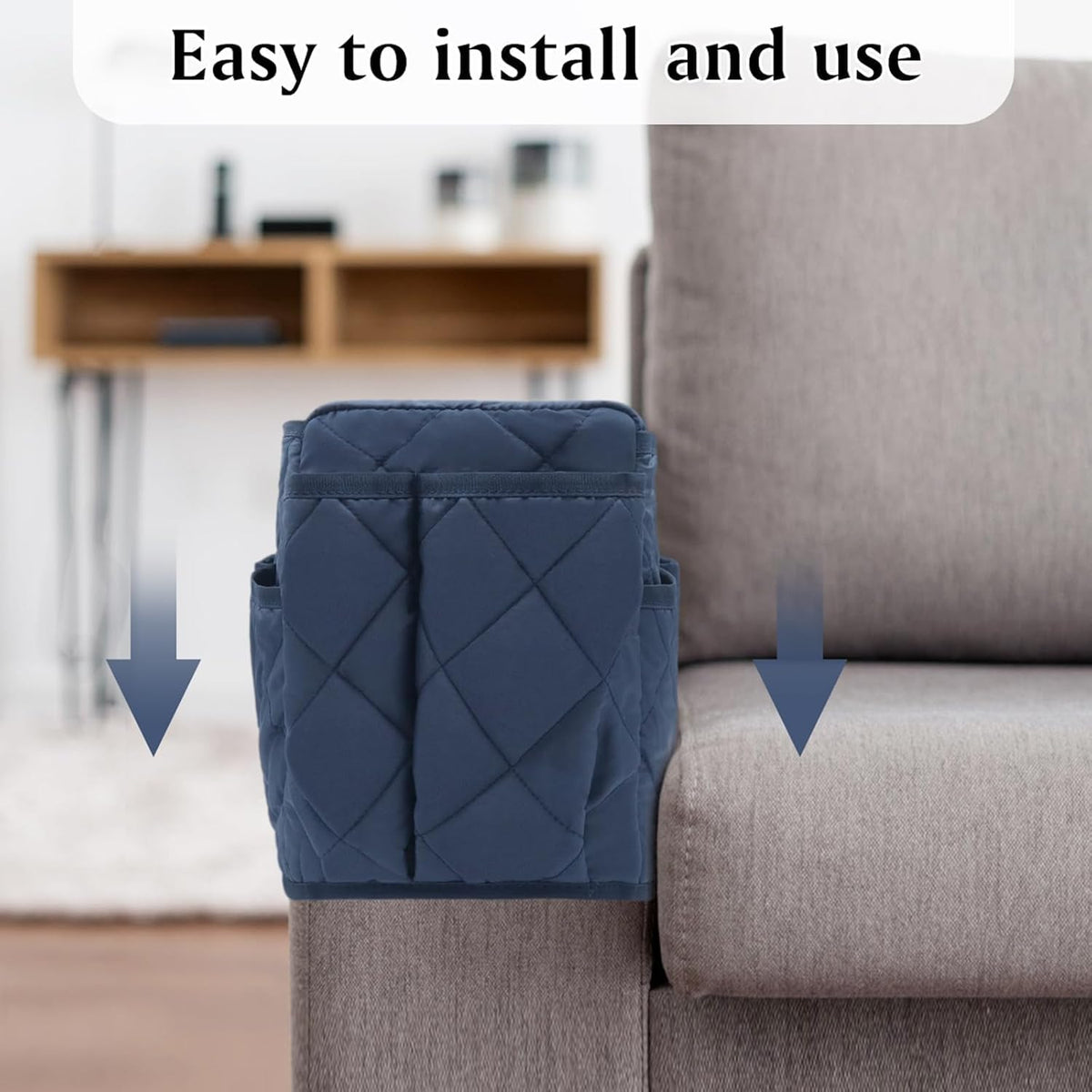 Remote Control Holder for Armchair, TV Remote Holder Arm Chair Caddy for Recliner, Non-Slip Couch Caddy Recliner Arm Caddy Sofa Armrest Organizer with 14 Pockets for Phone, Magazine, Navy Blue
