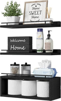 WOPITUES Floating Shelves for Wall with Cube Shelf, Wall Shelves with Metal Rail for Bathroom Decor, Bathroom Organizers and Storage, Over Toilet Shelves for Toilet Paper-Black