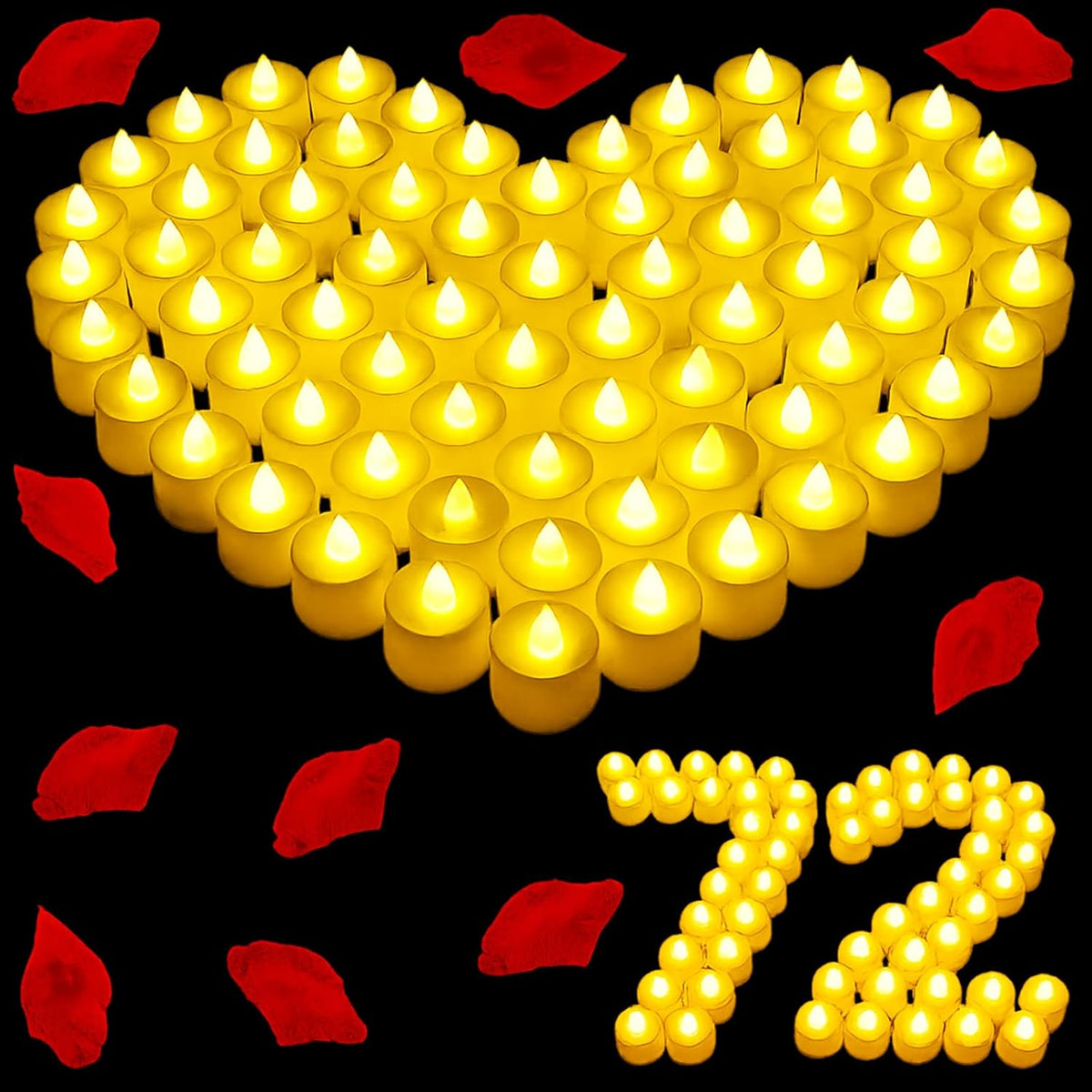 Coume 72 Pack Flameless Tea Light Candle Bulk, Yellow