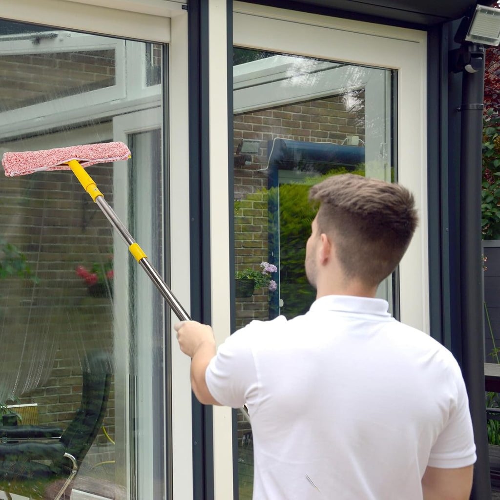 Professional Window Cleaning Kit with 3 Gallon Bucket, 6 Ft Long Handle Glasses Cleaner Squeegee with Spray Bottle and Scrubber for Home and Commercial Use, Car Windshield Washing Tool, Yellow