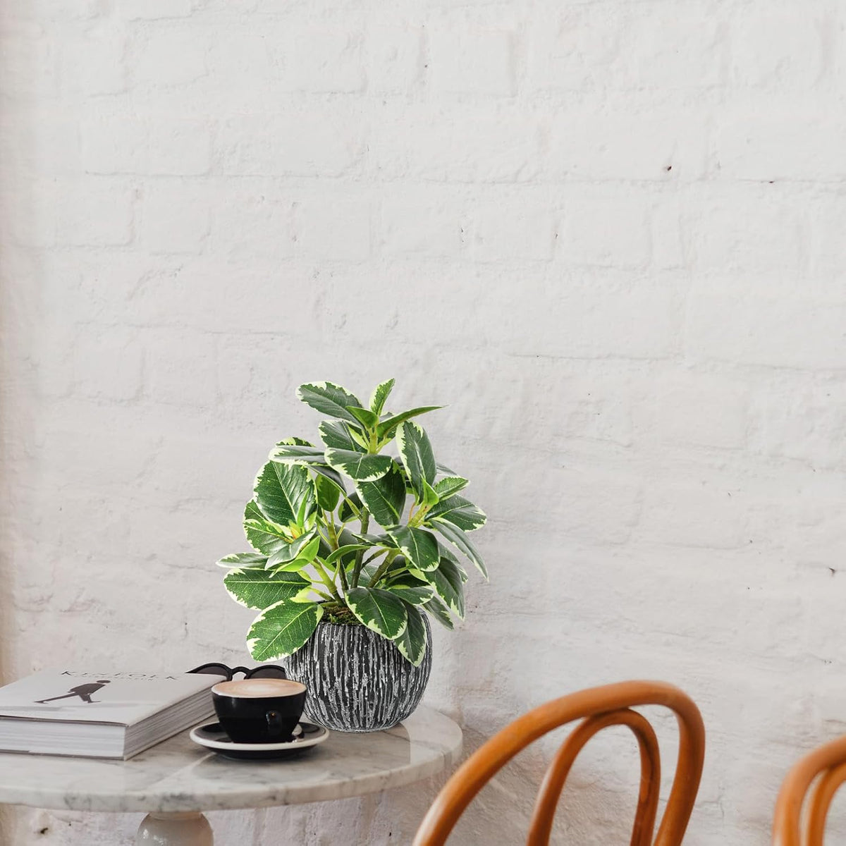 SHOHAYTO Artificial Plants Indoor Outdoor, Faux Variegated Oak Leaf Plant