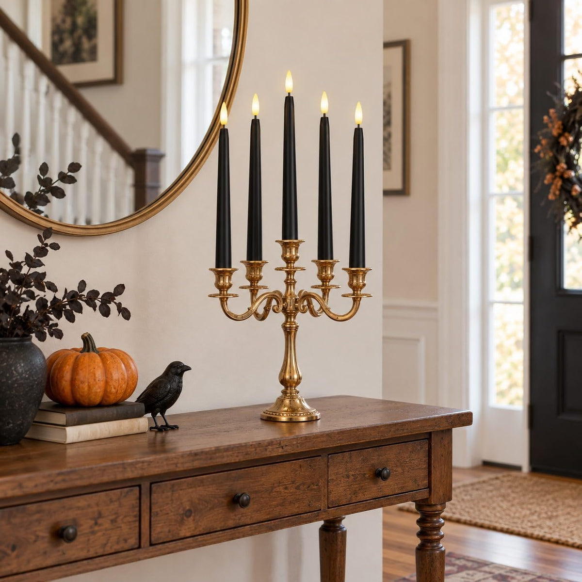 Black Flameless Taper Candles, Battery Operated Black Halloween Candles