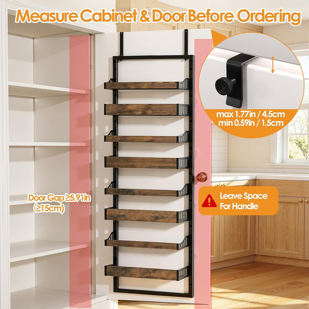 8 Tier Over The Door Pantry Organizer, Adjustable Basket, Brown