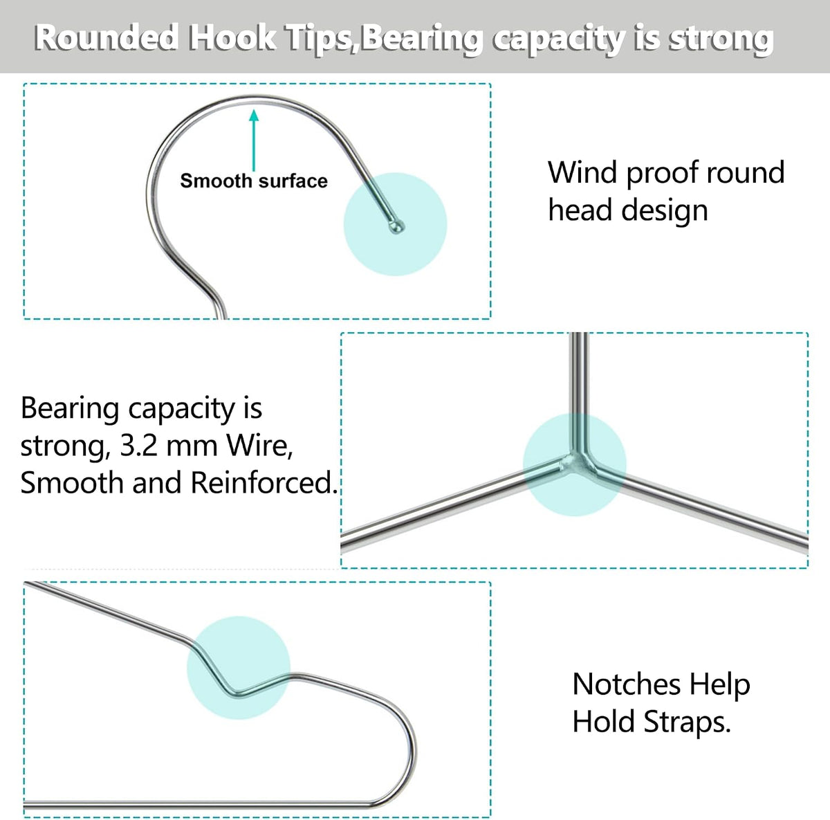 Stainless Steel Hangers, 40 Pack, 16.5 Inch, 15 lb Capacity