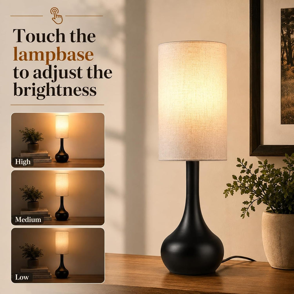 17" Skinny Touch Lamp for Nightstand,3-Way Dimmable Bedside Lamp