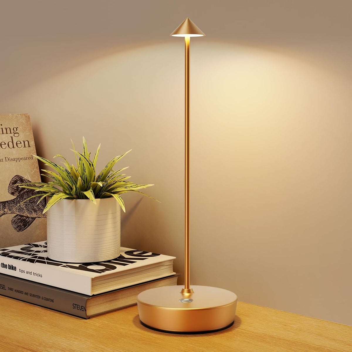 Set of 2 LED Cordless Table Lamp, Rechargeable Battery Operated Dimmable Restaurant Table Lamp, 6000mAh, Outdoor Patio Gold