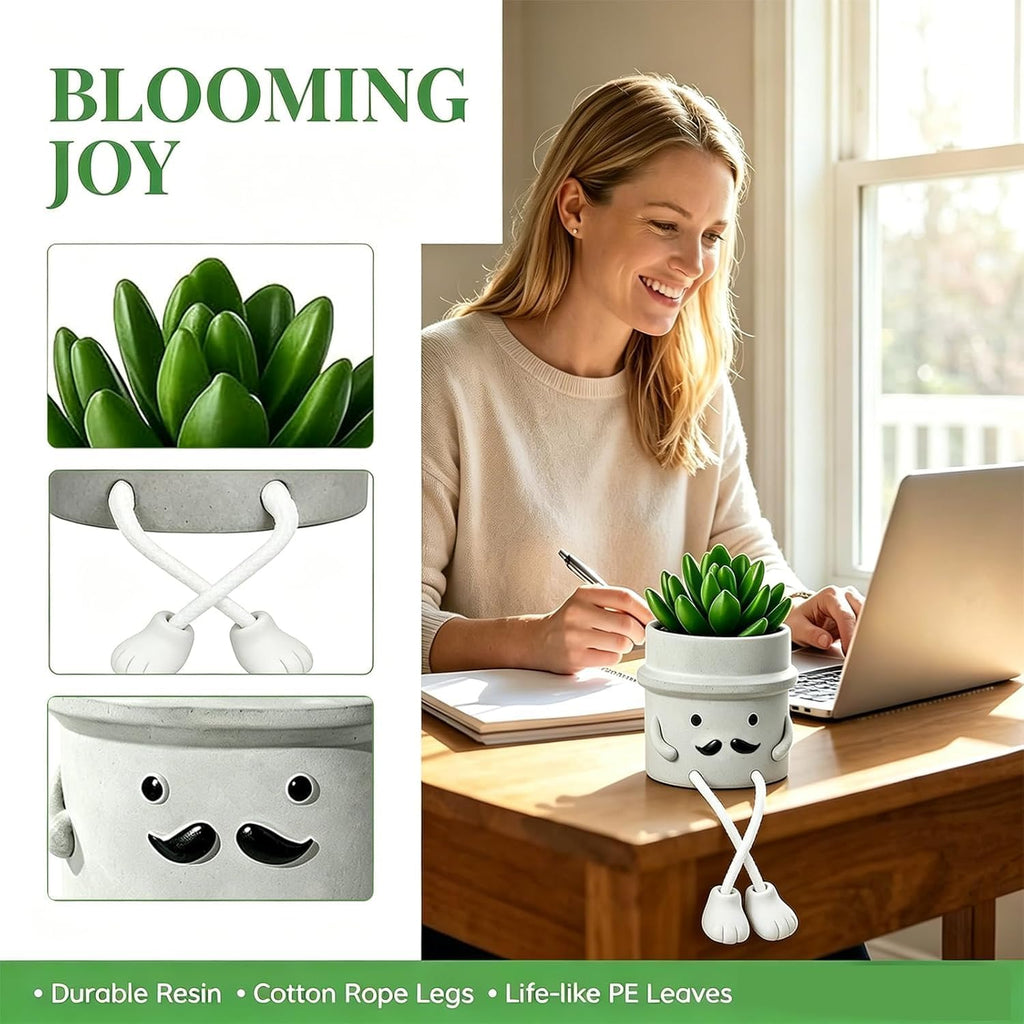 Fake Plant Artificial Succulent Plant with Mini Pot Tiny Decor Plant for Indoor Bathroom Windowsill Kitchen Office Desk Shelf Accessories 2PCS