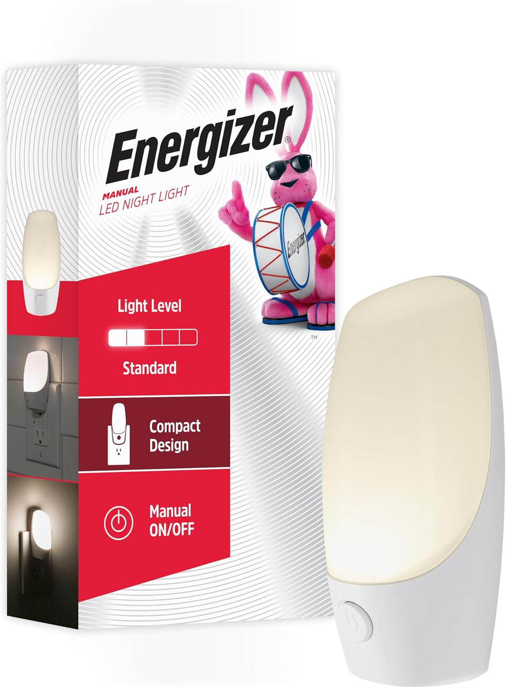 Energizer Night Light Plug into Wall with Manual On Off Switch