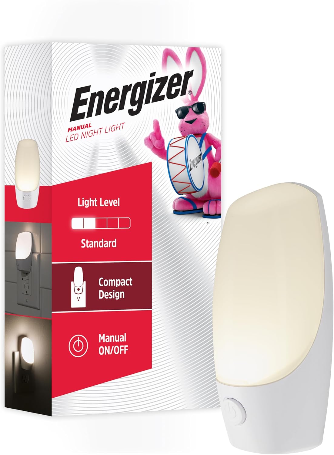 Energizer Night Light Plug into Wall with Manual On Off Switch