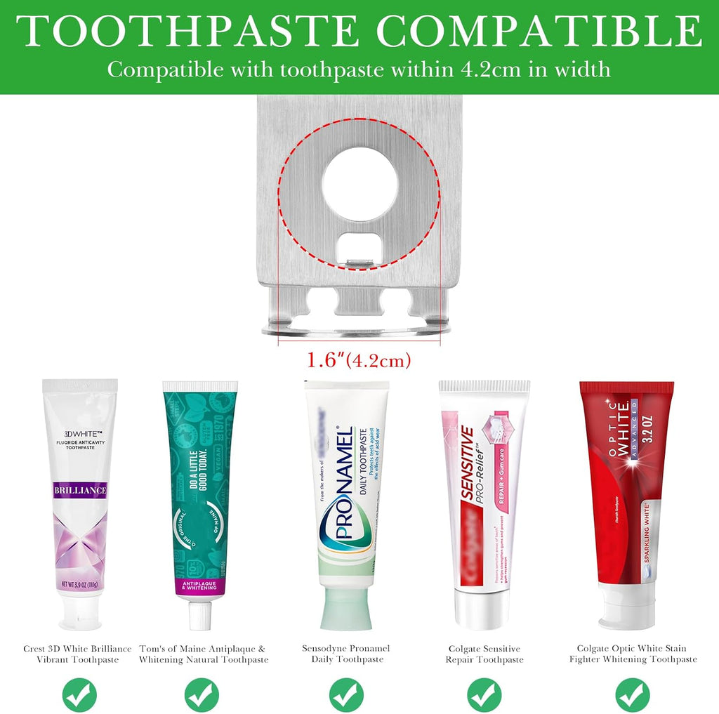Linkidea 2 Pack Electric Toothbrush Holder Wall Mounted, Stainless Steel 3 in 1 Brush and Toothpaste Cup Holder, Self Adhesive Organizer for Bathroom Shower