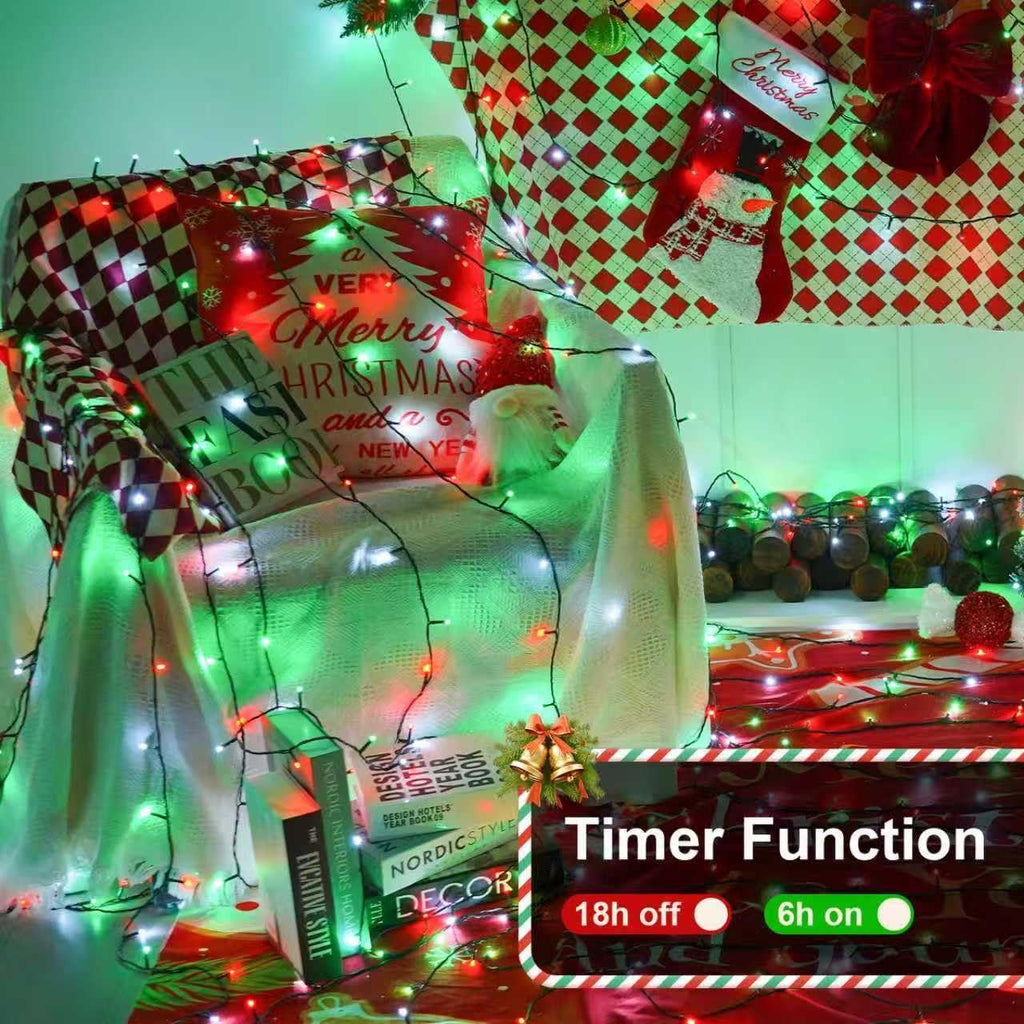QITONG 165ft 500 LED Red White and Green String Lights, 8 Modes Twinkle String Lights Outdoor Waterproof, Green Wire Christmas Tree Lights Plug in Indoor