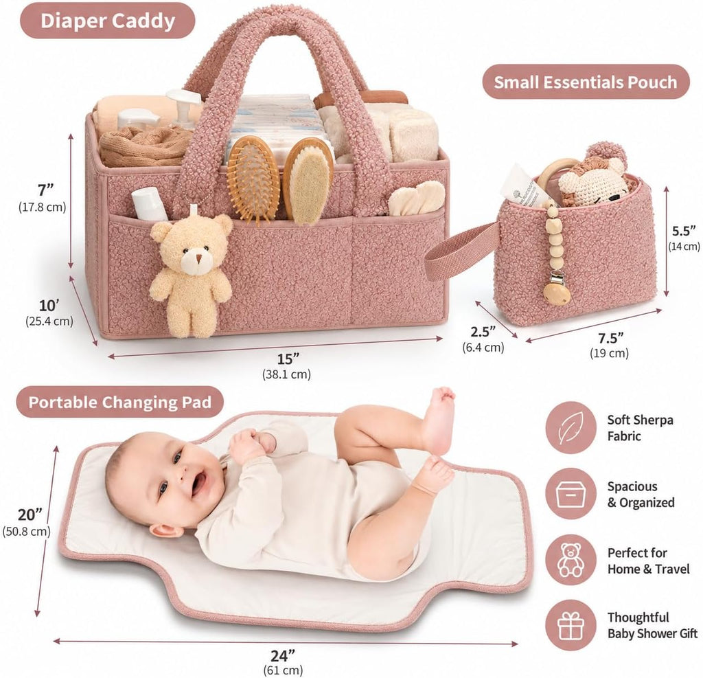 PeraBella Baby Diaper Caddy Organizer, Nursery Storage Baby Basket 3Pcs Set