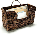 Hanging Magazine Basket, Woven Wall Magazine Holder Organizer with Handle for Mail, Files, Books - Water Hyacinth Farmhouse Storage Rack for Bathroom, Kitchen, Office (1, Brown)