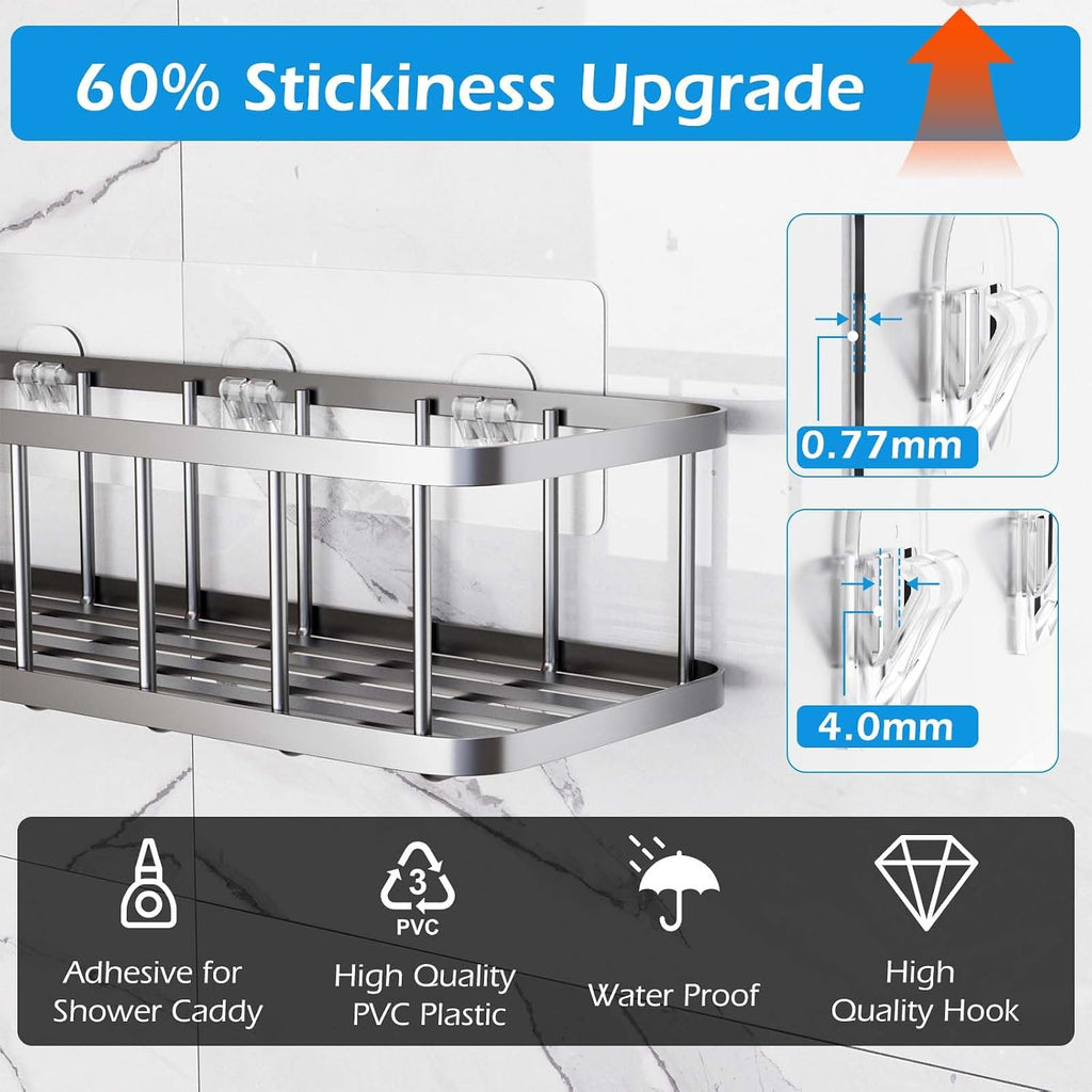 12 Pack Shower Caddy Adhesive Replacement, Shower Adhesive Strips, Strong Adhesive Hooks, Waterproof Sticker, No Drilling, for Bathroom Shelf and Kitchen Racks