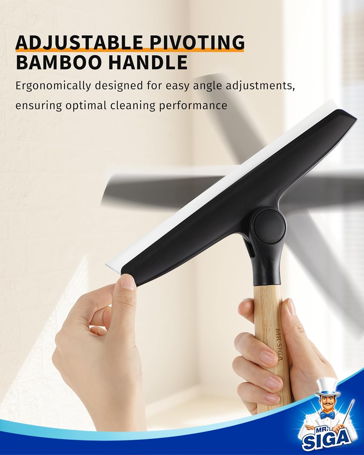 MR.SIGA Silicone Squeegee for Shower Door, Mirror, Glass, 10 inch, Black