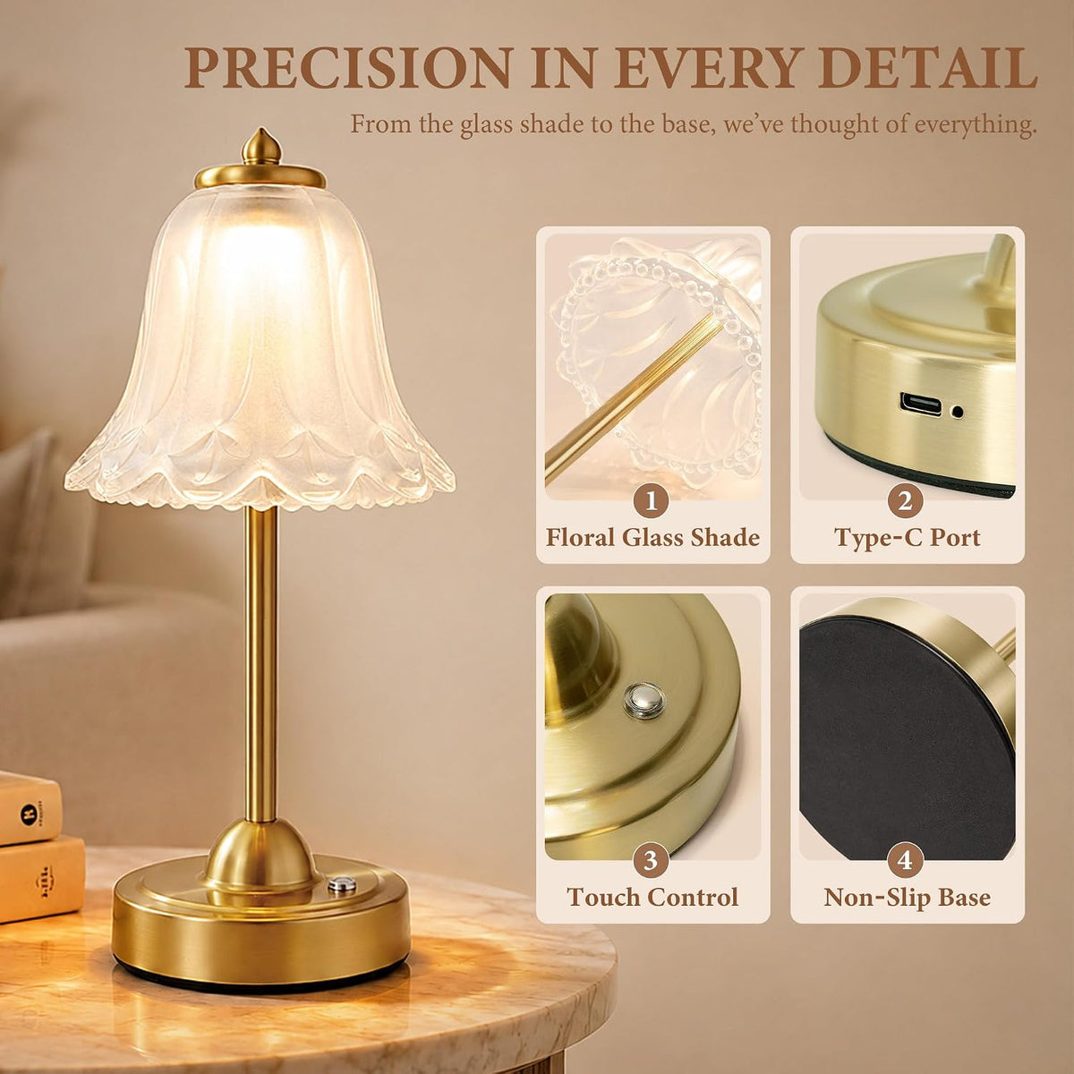Cordless Table Lamp, Rechargeable Battery Operated Touch Lamp,Frosted White
