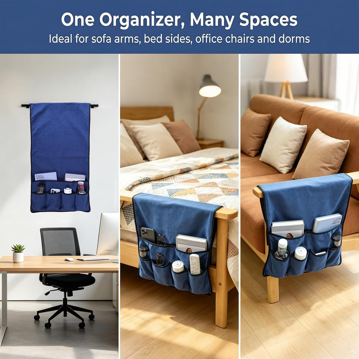 Remote Control Holder, Blue, Sofa Armrest Organizer