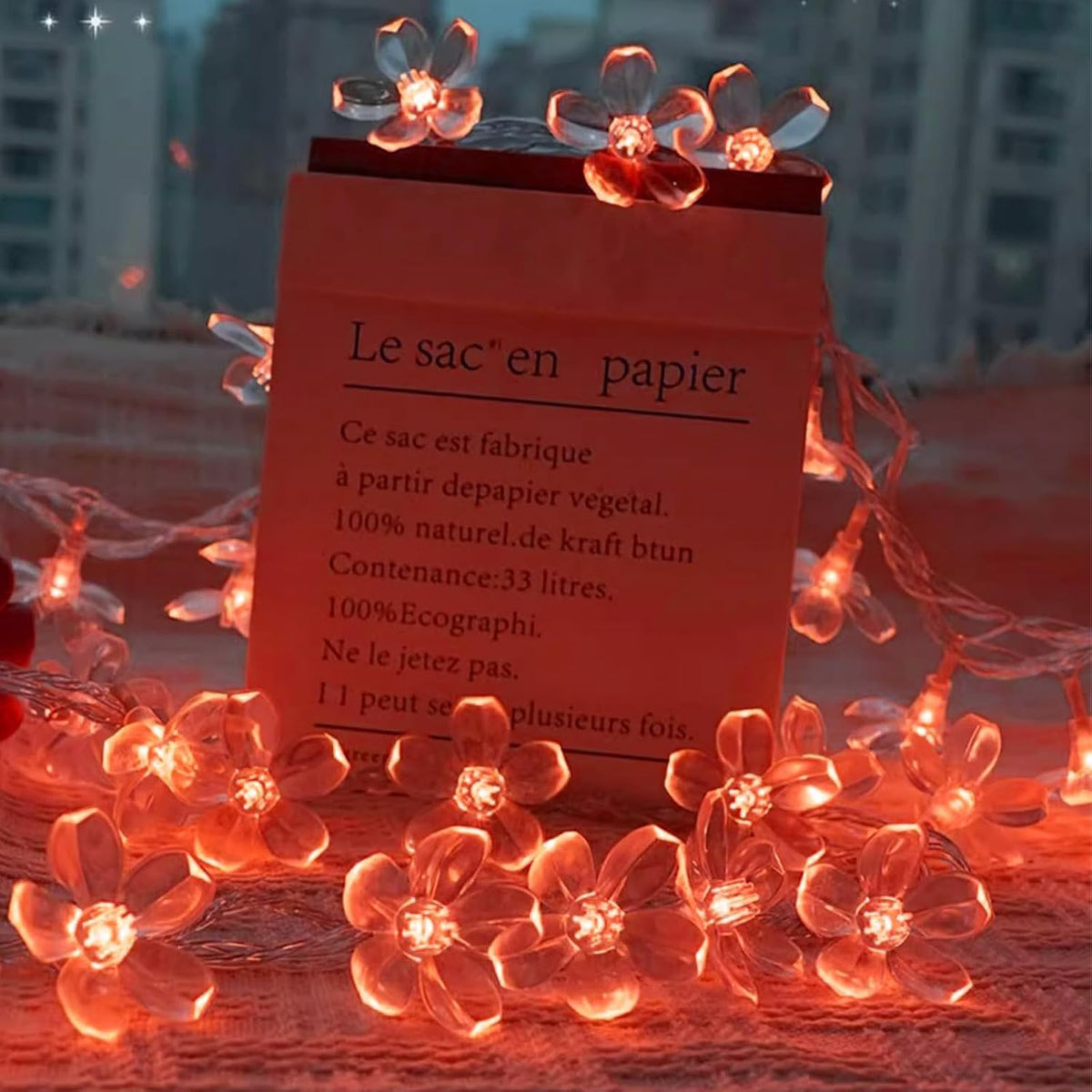 30 LED Red Flower Fairy Lights, Battery/USB Operated, Romantic Floral Decor