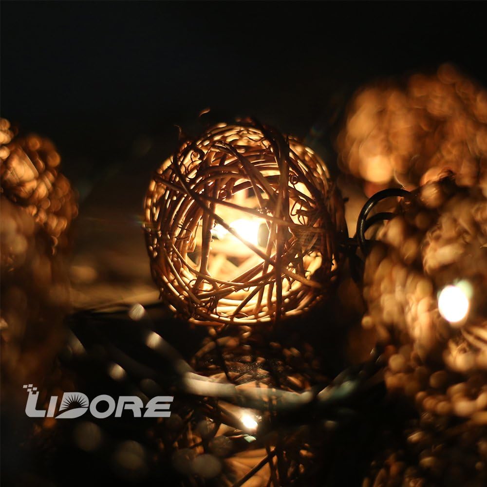 Decorative String Lights, with 10 Count Mini Natural Globe Rattan Ball