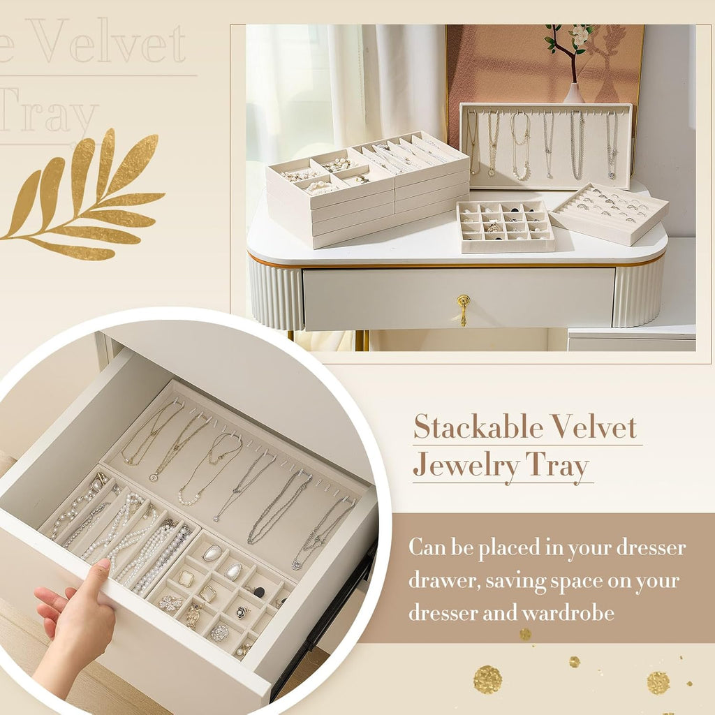 Cinnvoice Set of 10 Stackable Jewelry Organizer Tray for Drawer, Beige