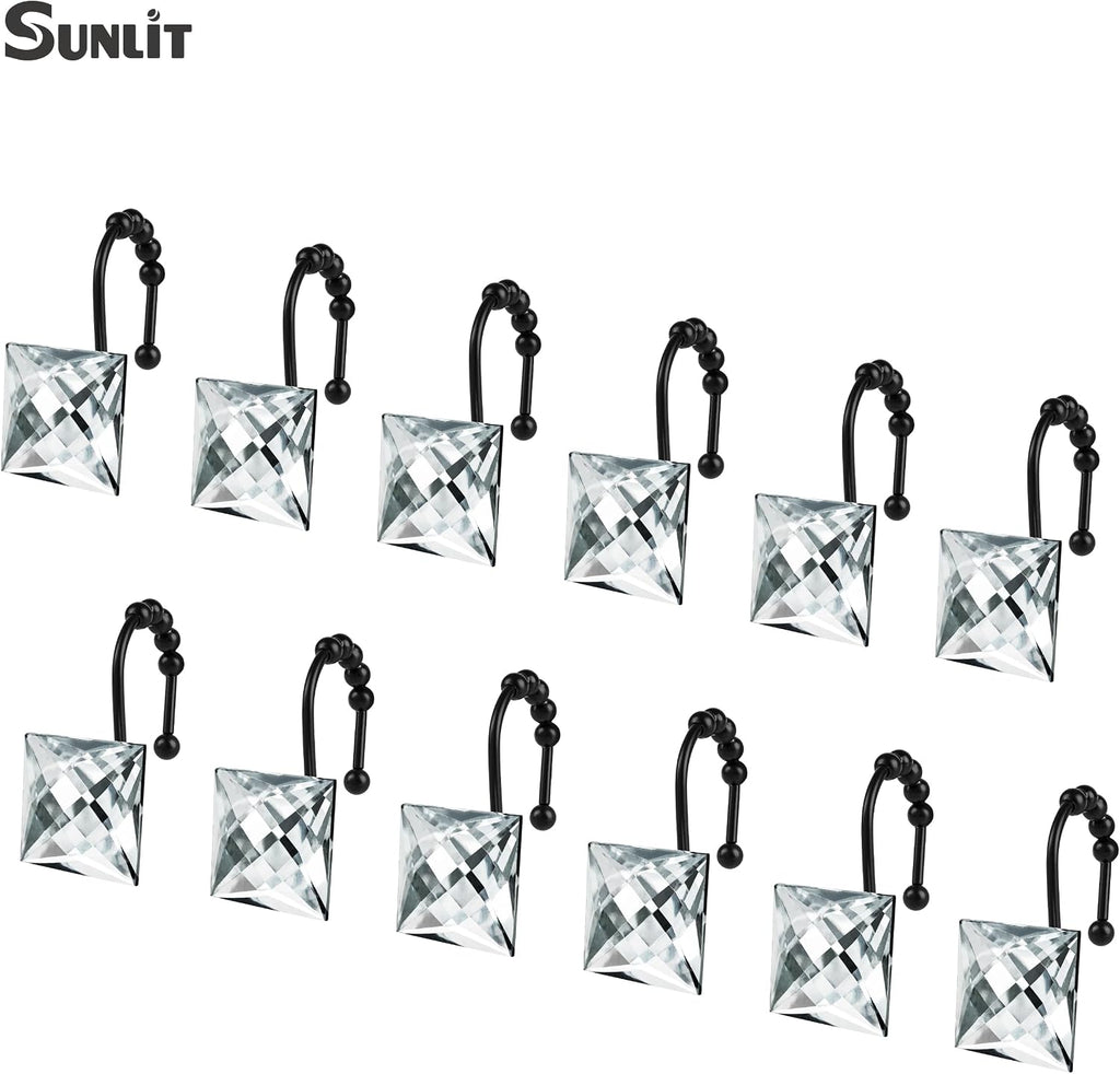 Sunlit Square Rhinestone Shower Curtain Hooks with Glide Balls, 12 Pack