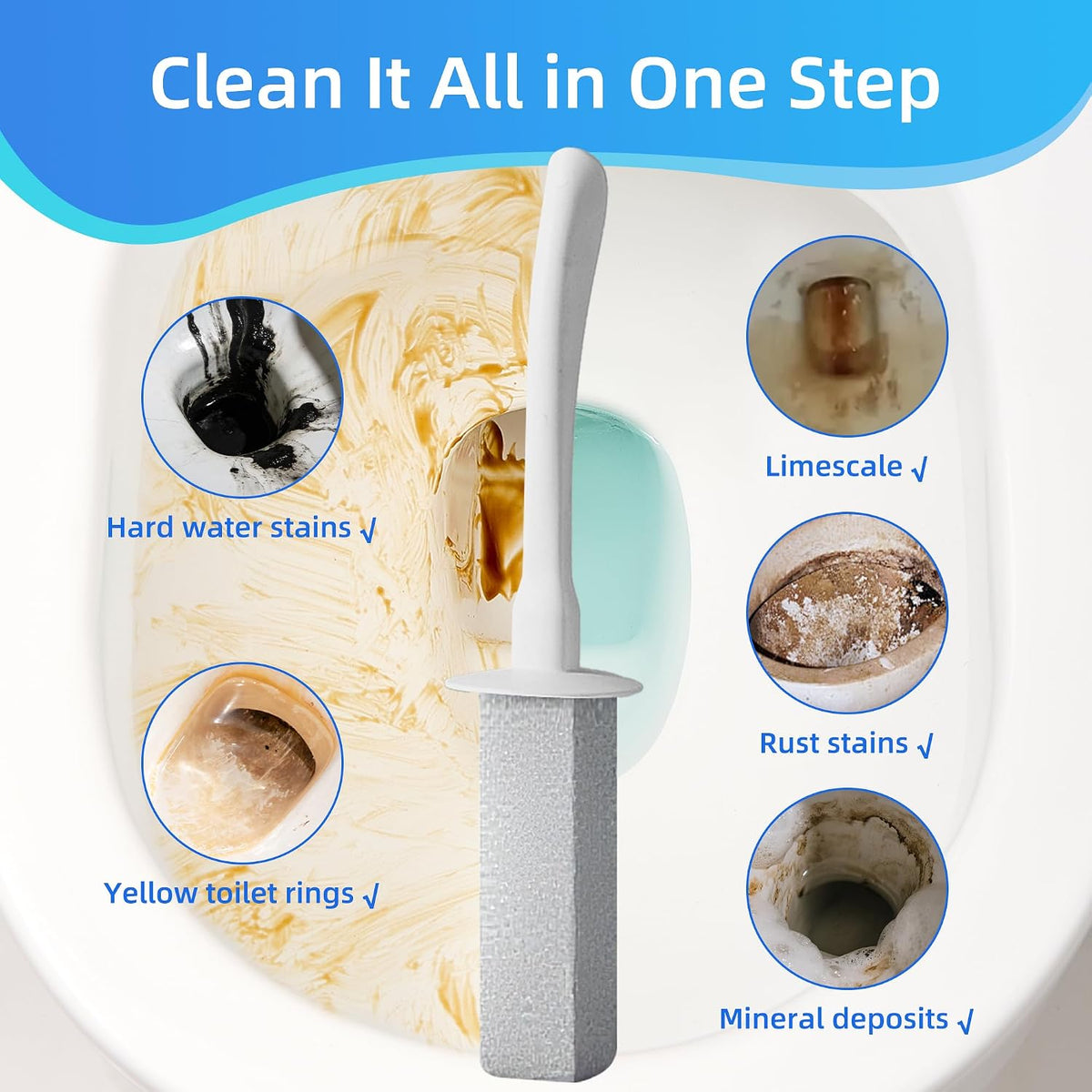 Toilet Brush and Holder Set with Pumice Stone, Toilet Bowl Brush Combo