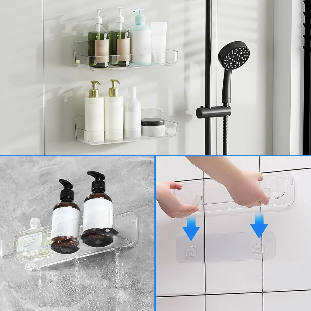 Diesisa Acrylic Wall Mounted Shower Caddy, Large, Adhesive Bathroom Shelves