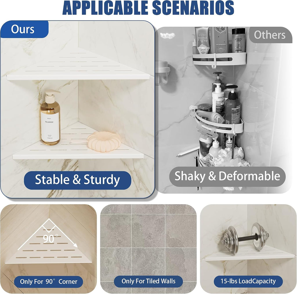 Neodrain 10 Inch White Corner Wall Shelf for Tile Wall Insert, Set of 2