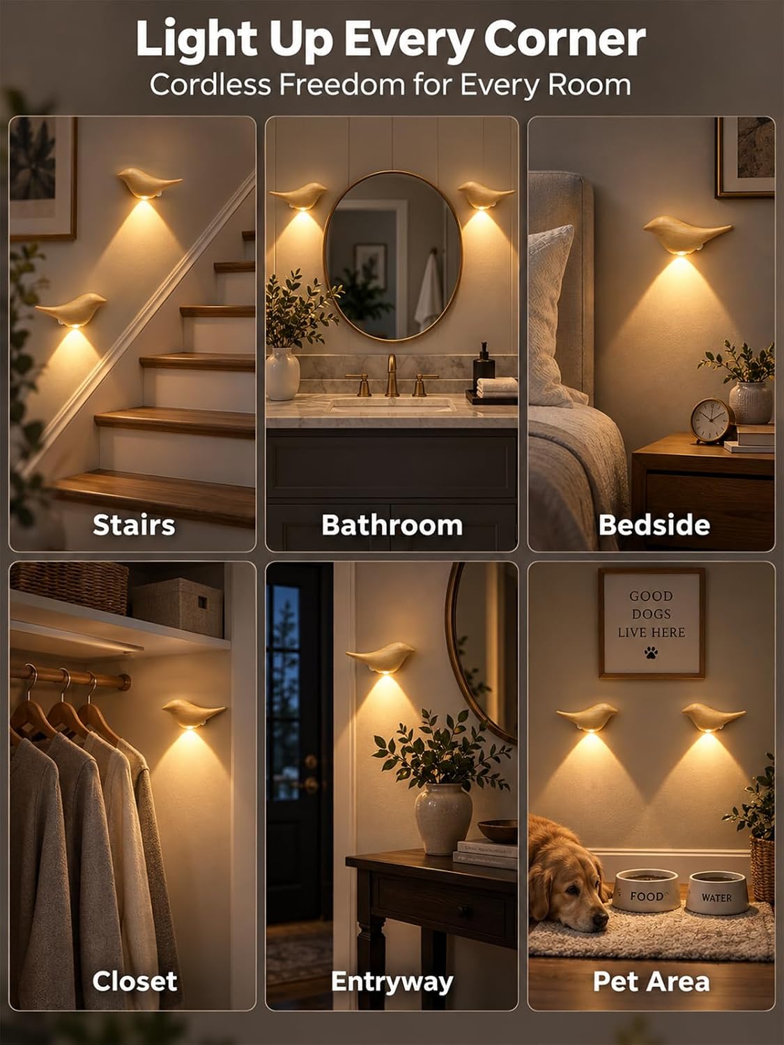 Cordless Small Wall Scones for Hallway: Magnetic Motion Sensor Bird Light