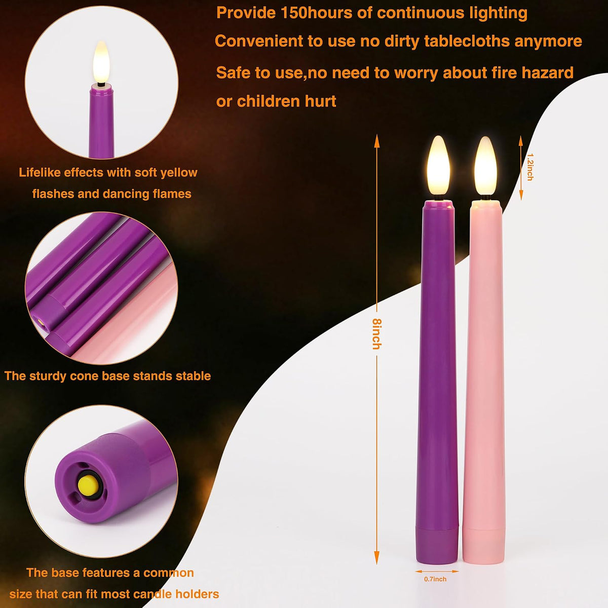 Flameless Advent Candles - Set of 4 Battery Operated LED Advent Candle with Remote Control & Timer- 8-inch Tall Flicker Flame Battery Operated Taper Candles for Christmas Holiday