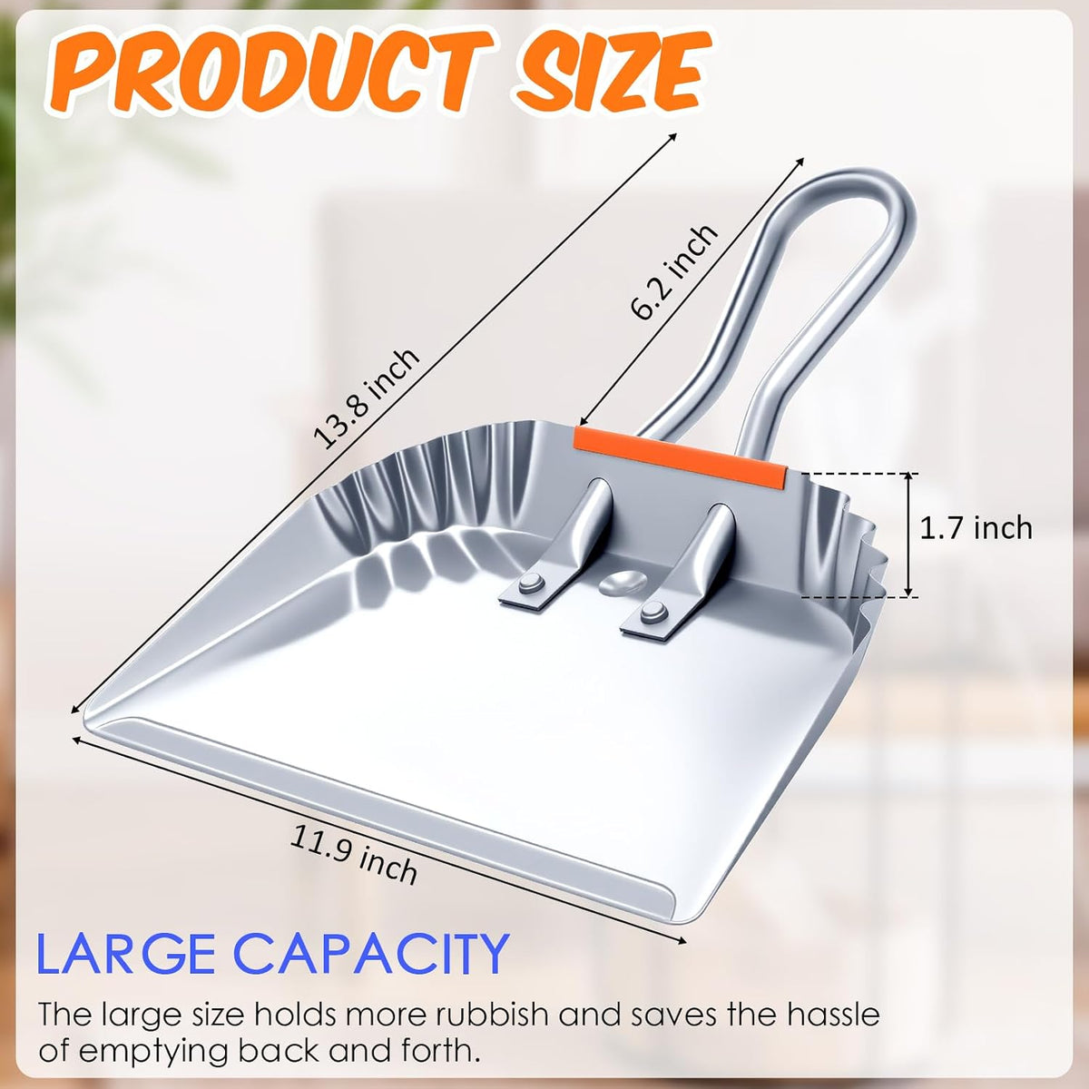 Mumufy 4 Pack 12" Heavy Duty Metal Dustpan with Handle, Silver